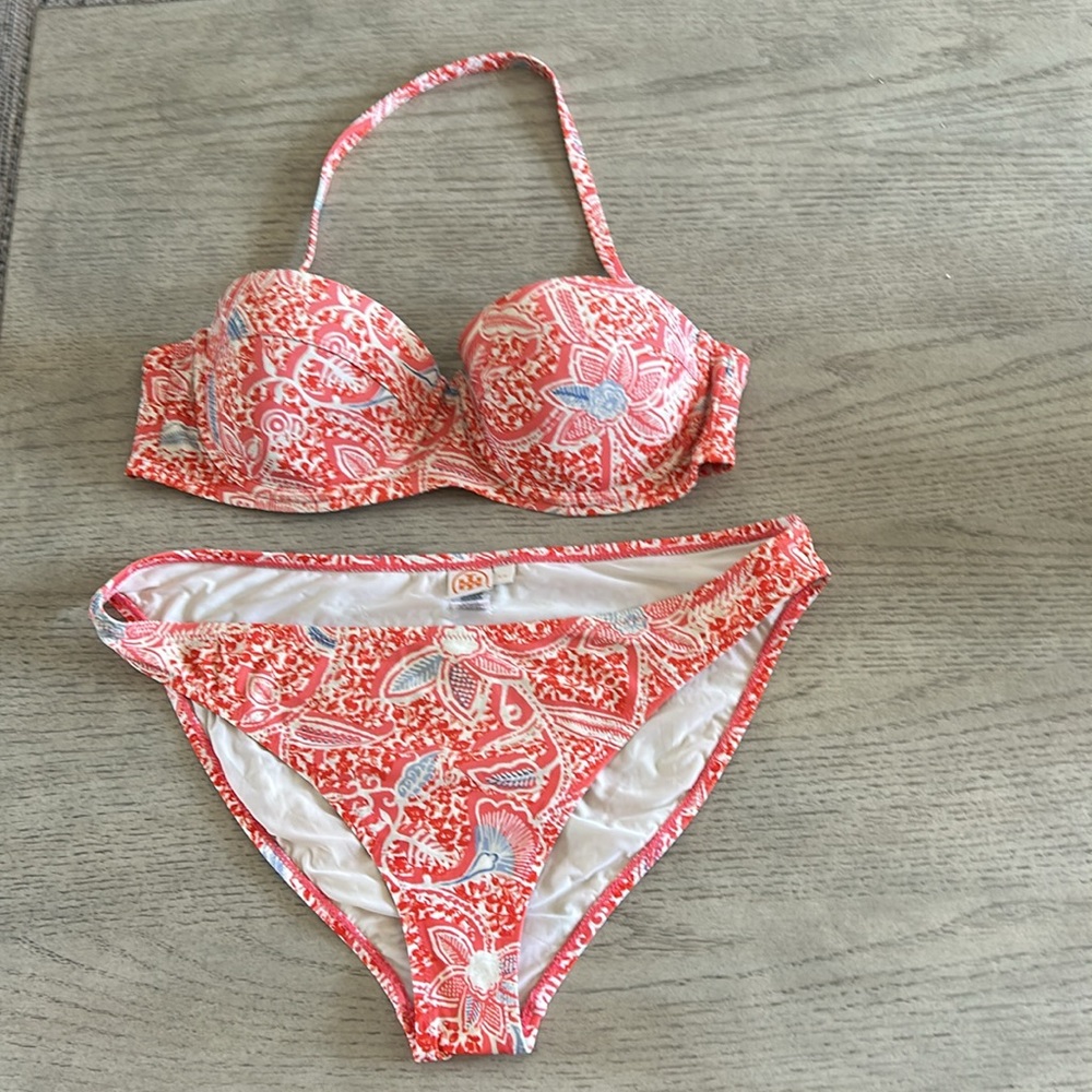 Tory Burch Orange and White Bikini size large